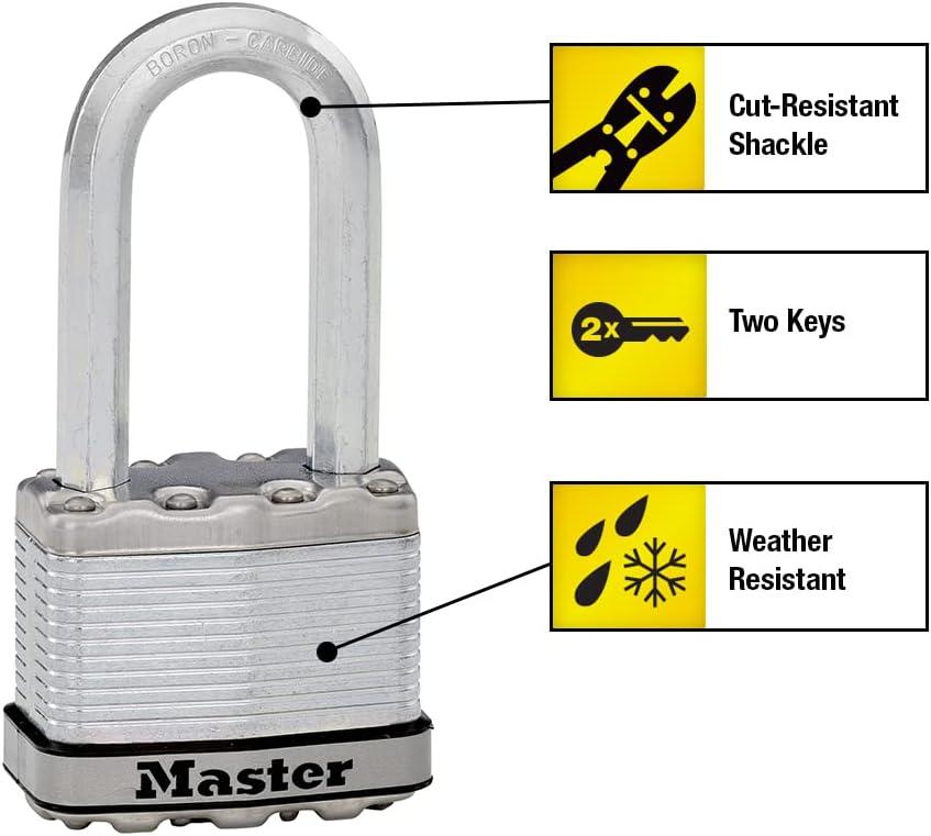 imageMaster Lock M5XDLH Magnum Heavy Duty Padlock with Key 1 Pack Silver2 Pack KeyedAlike