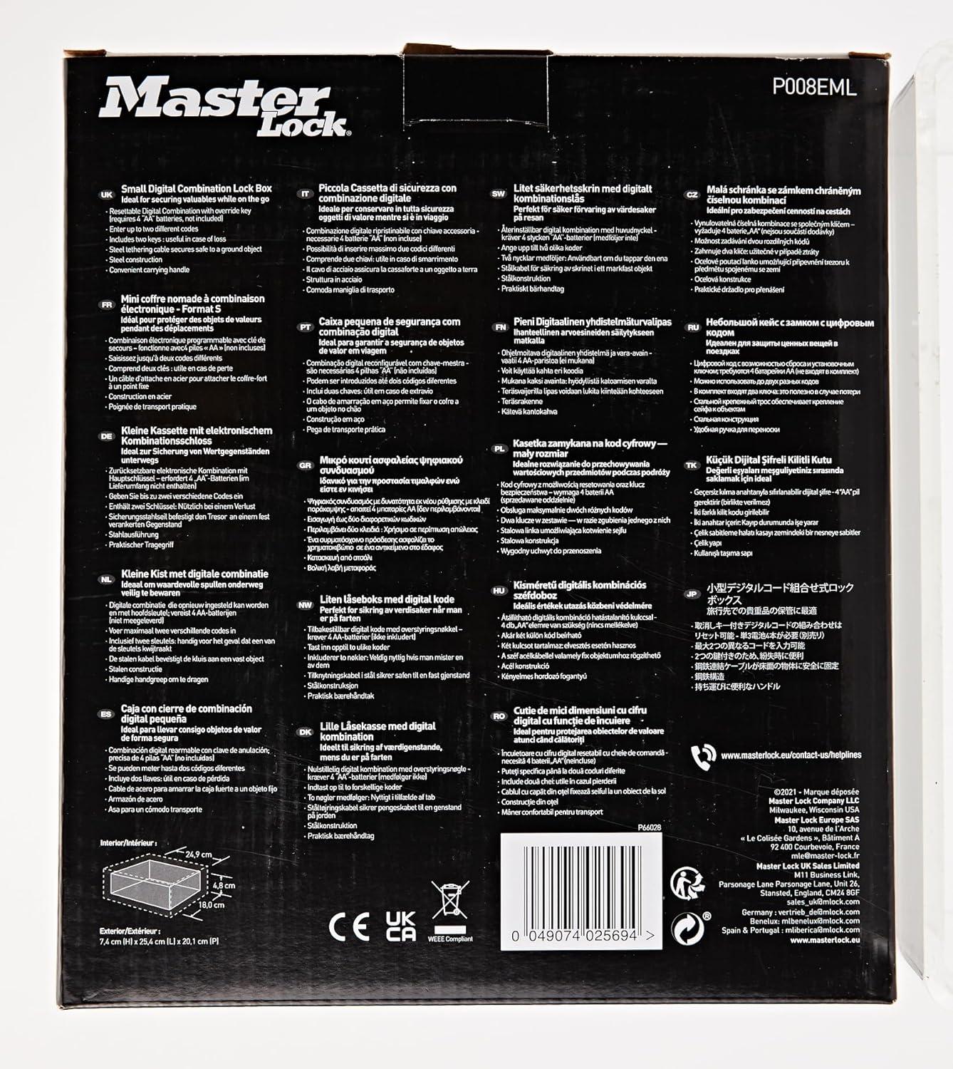 imageMaster Lock P008EML Compact Portable Safe Combination with Cable BlackGrey