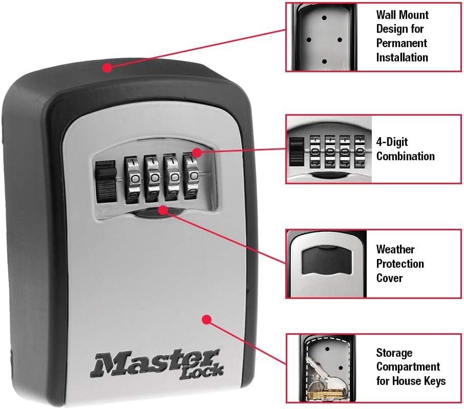 imageMaster Lock Set Your Own combination Wall Mount Lock Box 5 Key capacity Black 5401EC