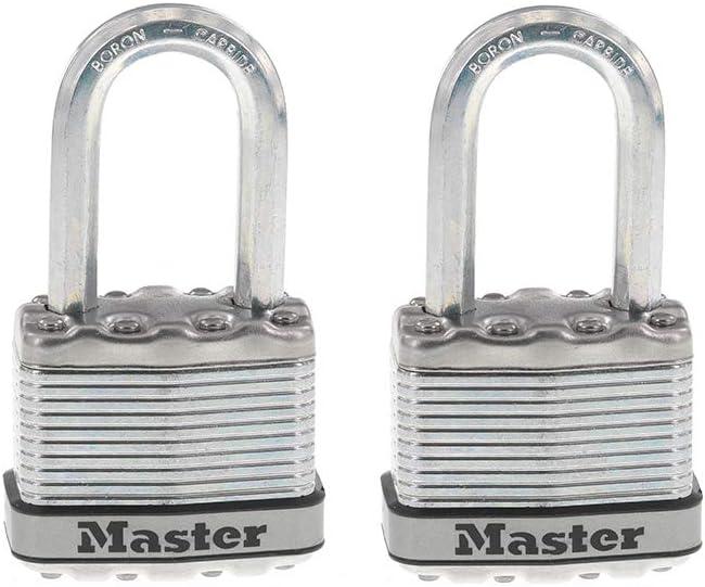 imageMaster Lock Silver Magnum Outdoor Padlock with Key Keyed Alike Gate Locks for Outdoor Fence or Shed with Long Shackle 4 Pack M1XQLFCCSENPadlock