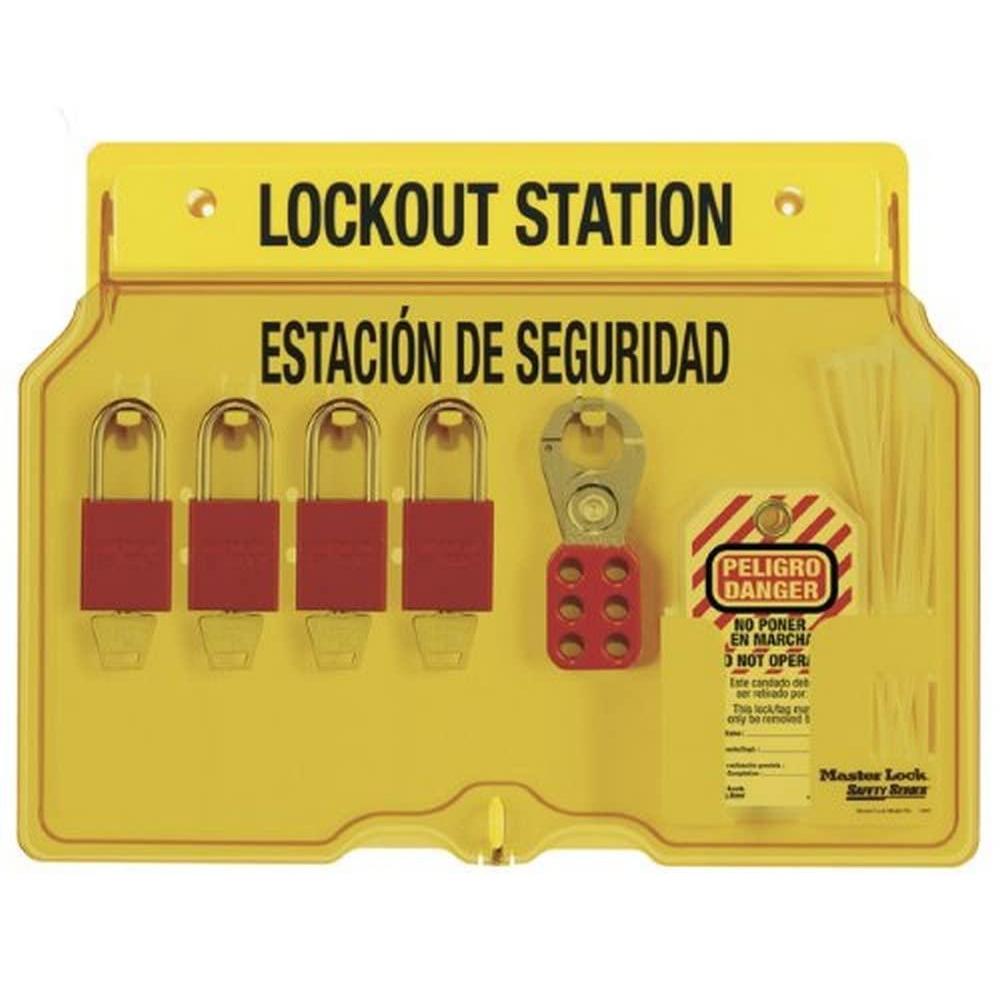 imageMaster Lock 1482BP410ES Lockout Tagout Padlock StationIncludes 4 Aluminum Padlocks