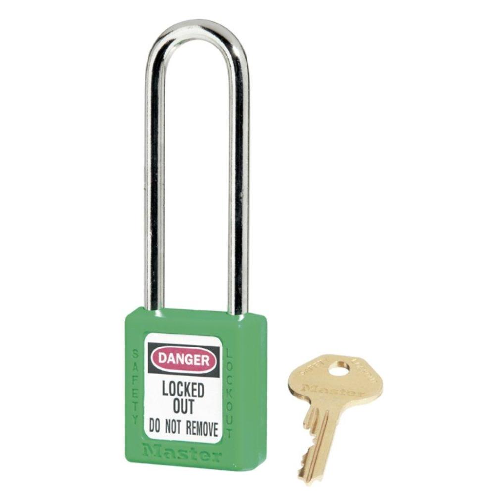 imageMaster Lock 410LTRED Lockout Tagout Safety Padlock with Key Extended Length ShackleGreen