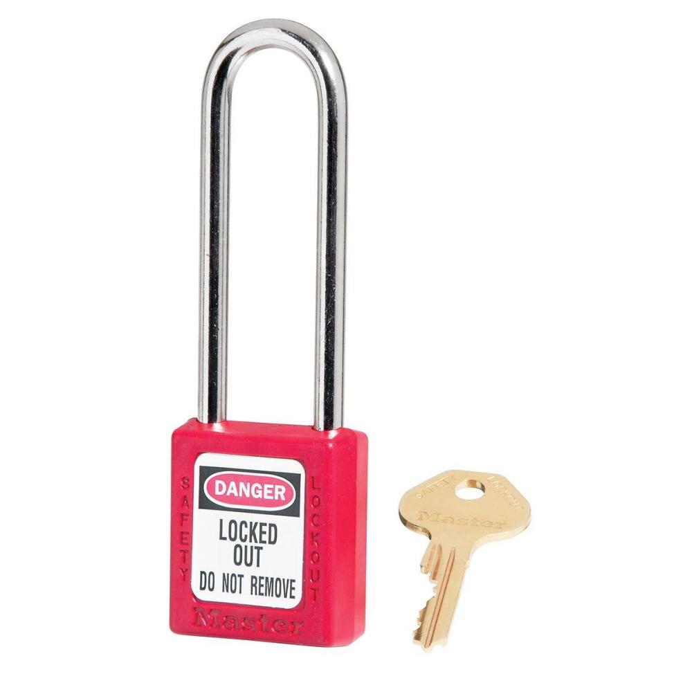 imageMaster Lock 410LTRED Lockout Tagout Safety Padlock with Key Extended Length ShackleRed
