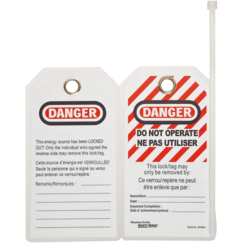 imageMaster Lock 497A Lockout Tagout Tags EnglishSpanish Laminated Do Not Operate 12 PackDo Not Operate EnglishFrench