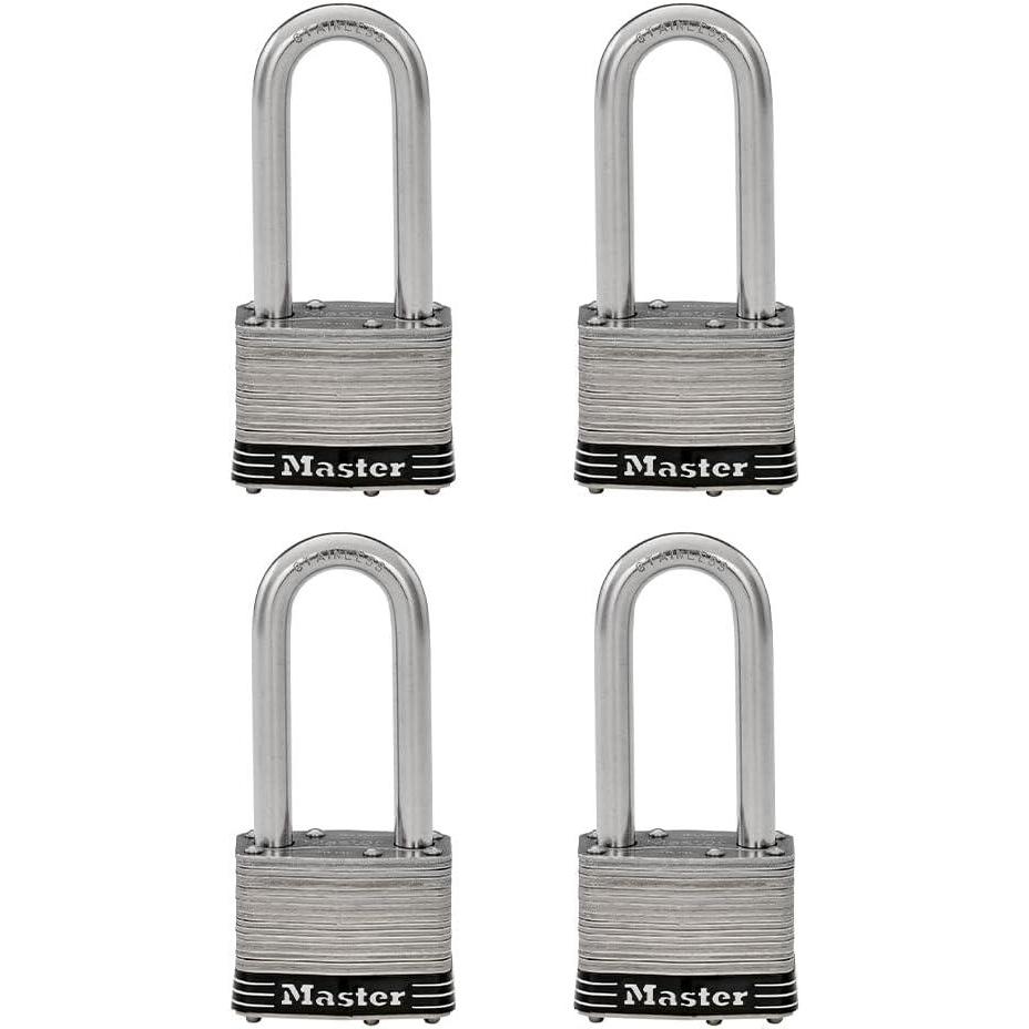 imageMaster Lock 5SSQLJ Stainless Steel Outdoor Padlock with Key 4 Pack KeyedAlike4 Pack KeyedAlike