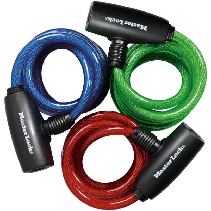imageMaster Lock Bike Lock Cables with Key Blue Green and Red 3Pack of KeyedAlike Bicycle Cable Locks 6 ft Long 8127TRI6 ft Long