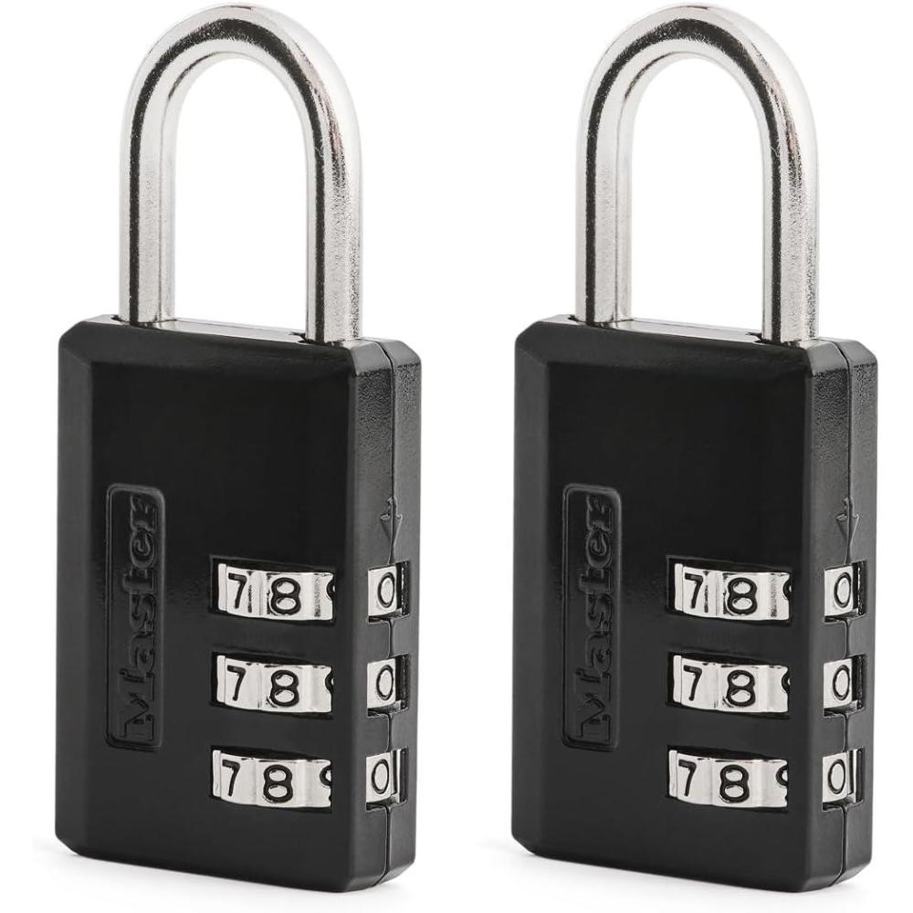 imageMaster Lock Black Combination Padlock Indoor Gym Locker Lock with Customizable 3Digit Code for Luggage Backpacks Cabinets 647D2 Pack