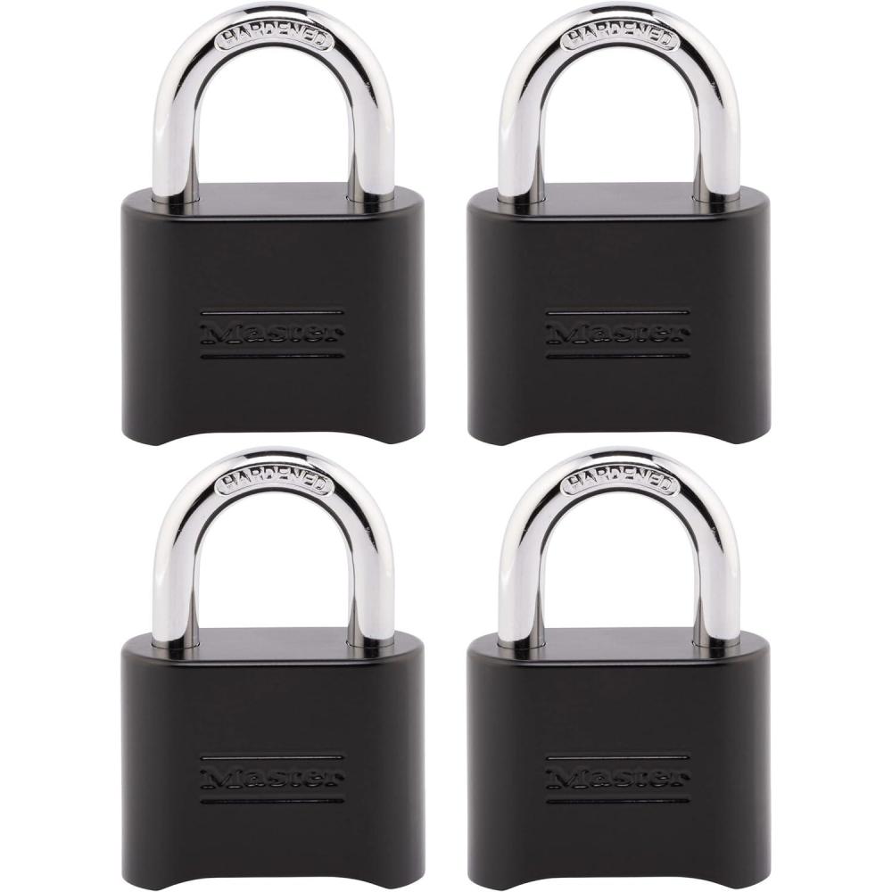 imageMaster Lock Black Combination Padlock Set Your Own Combo Lock Weather Resistant Indoor and Outdoor Padlock with Code for Gym Locker Gate Shed 178DCombination Lock  4 Pack
