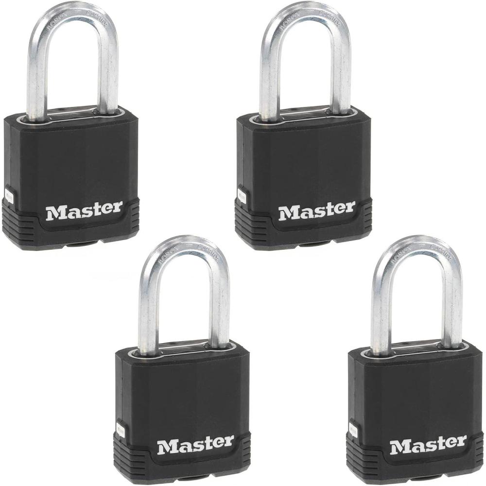 imageMaster Lock Black Magnum KeyedAlike Padlocks with AllWeather Cover Outdoor Lock for Fence or Gate with a 178 Inch Lock Body and 112 Inch Shackle 3Pack4 Count Pack of 1