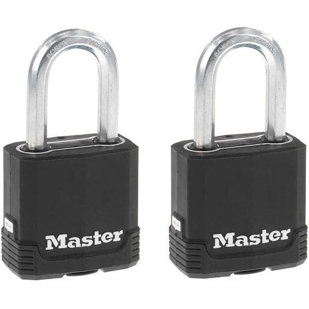 imageMaster Lock Black Magnum KeyedAlike Padlocks with AllWeather Cover Outdoor Lock for Fence or Gate with a 178 Inch Lock Body and 112 Inch Shackle 3Pack2 Pack