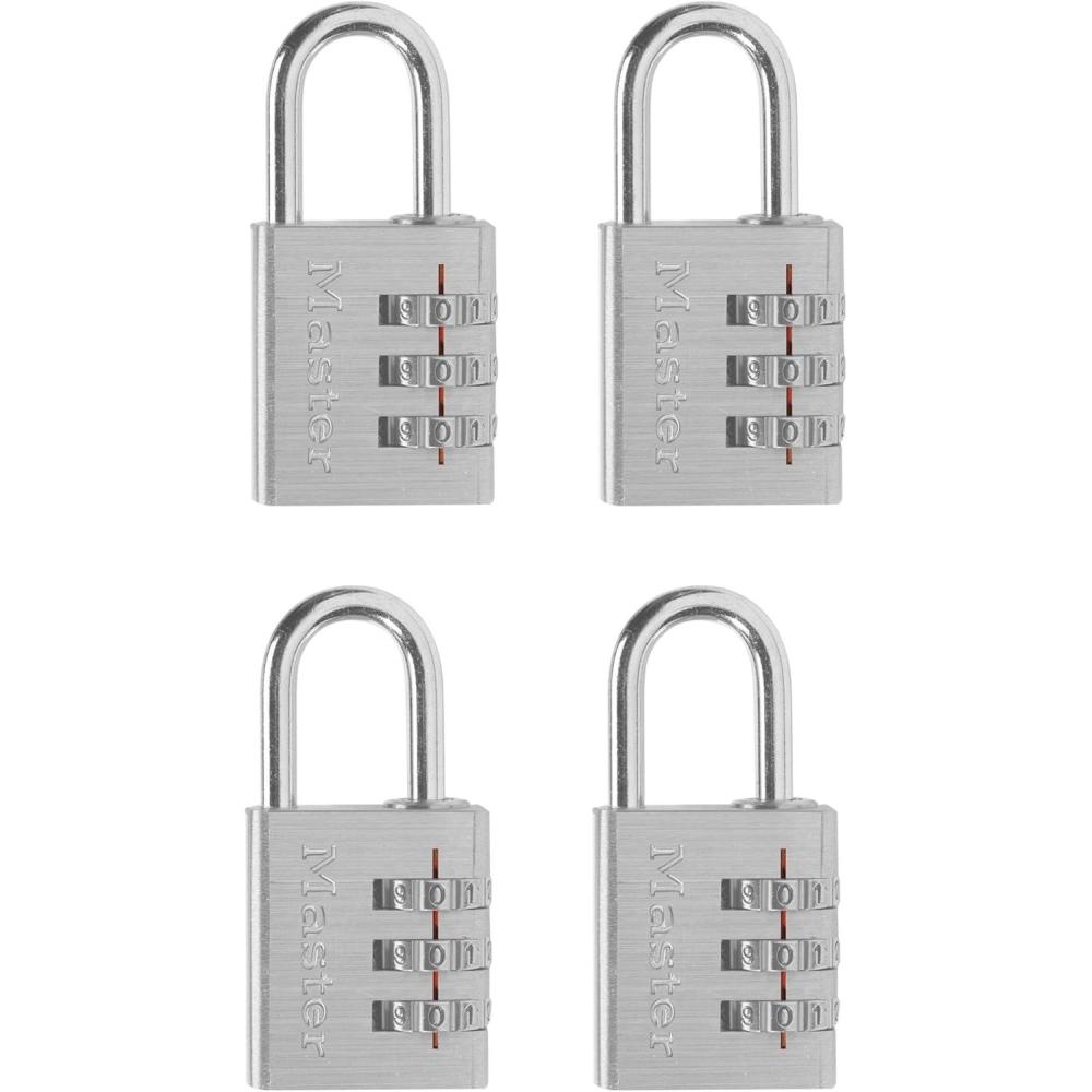 imageMaster Lock Set Your Own Combination Aluminum Lock Small Lock for Backpacks Cabinets or Zippers with 3Digit Code1316 Inches Wide 630D4 Pack