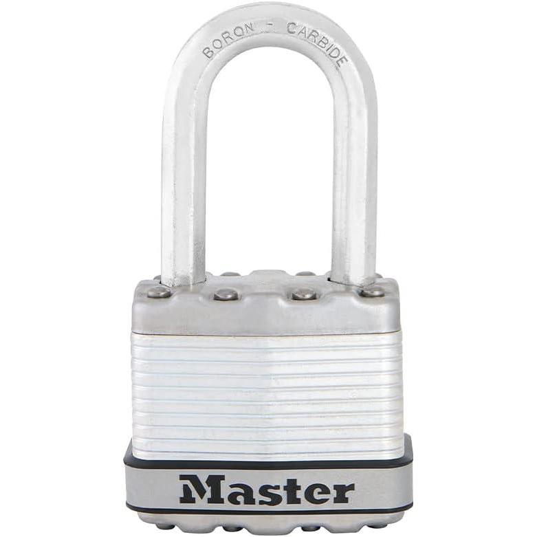 imageMaster Lock Silver Magnum Outdoor Padlock with Key Keyed Alike Gate Locks for Outdoor Fence or Shed with Long Shackle 4 Pack M1XQLFCCSENPadlock