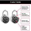 Master Lock Black Gym Locker Lock Combination Padlock, Indoor Combo Lock with Preset 3-Digit Code for Cabinets, Storage, 2 Pack, 1500T(Black)