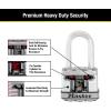Master Lock Silver Magnum Outdoor Padlock with Key, Keyed Alike Gate Locks for Outdoor Fence or Shed with Long Shackle, 4 Pack, M1XQLFCCSEN(Padlock)