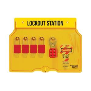Master Lock 1482B Lockout Tagout Padlock Station , Yellow(Includes 4 Aluminum Padlocks)