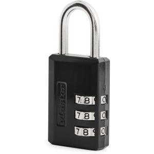 Master Lock Black Combination Padlock, Indoor Gym Locker Lock with Customizable 3-Digit Code for Luggage, Backpacks, Cabinets, 647D(1 Pack)