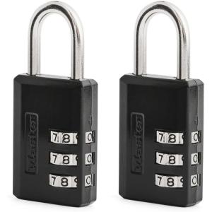 Master Lock Black Combination Padlock, Indoor Gym Locker Lock with Customizable 3-Digit Code for Luggage, Backpacks, Cabinets, 647D(2 Pack)
