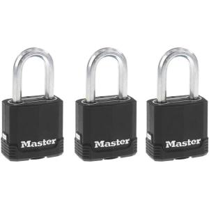 Master Lock Black Magnum Keyed-Alike Padlocks with All-Weather Cover, Outdoor Lock for Fence or Gate with a 1-7/8 Inch Lock Body and 1-1/2 Inch Shackle, 3-Pack(3 Pack)