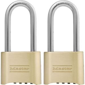 Master Lock Brass Combination Lock, Gate Lock for Outdoor Fence or Shed, Customizable Combination Padlock with Extended 2-1/4-Inch-Long Shackle, 2 Pack, 175LHEC2