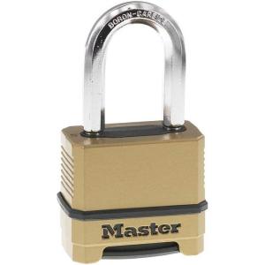 Master Lock Combination Lock, Heavy Duty Weatherproof Padlock, Resettable for Outdoor Use, Brass Finish, M175XDLF(1-1/2 in. Shackle)
