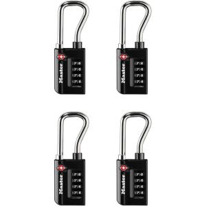 Master Lock Padlock, Set Your Own Combination TSA Accepted Luggage Lock, 1-5/16 in. Wide, 4696D, Black(4 Pack)