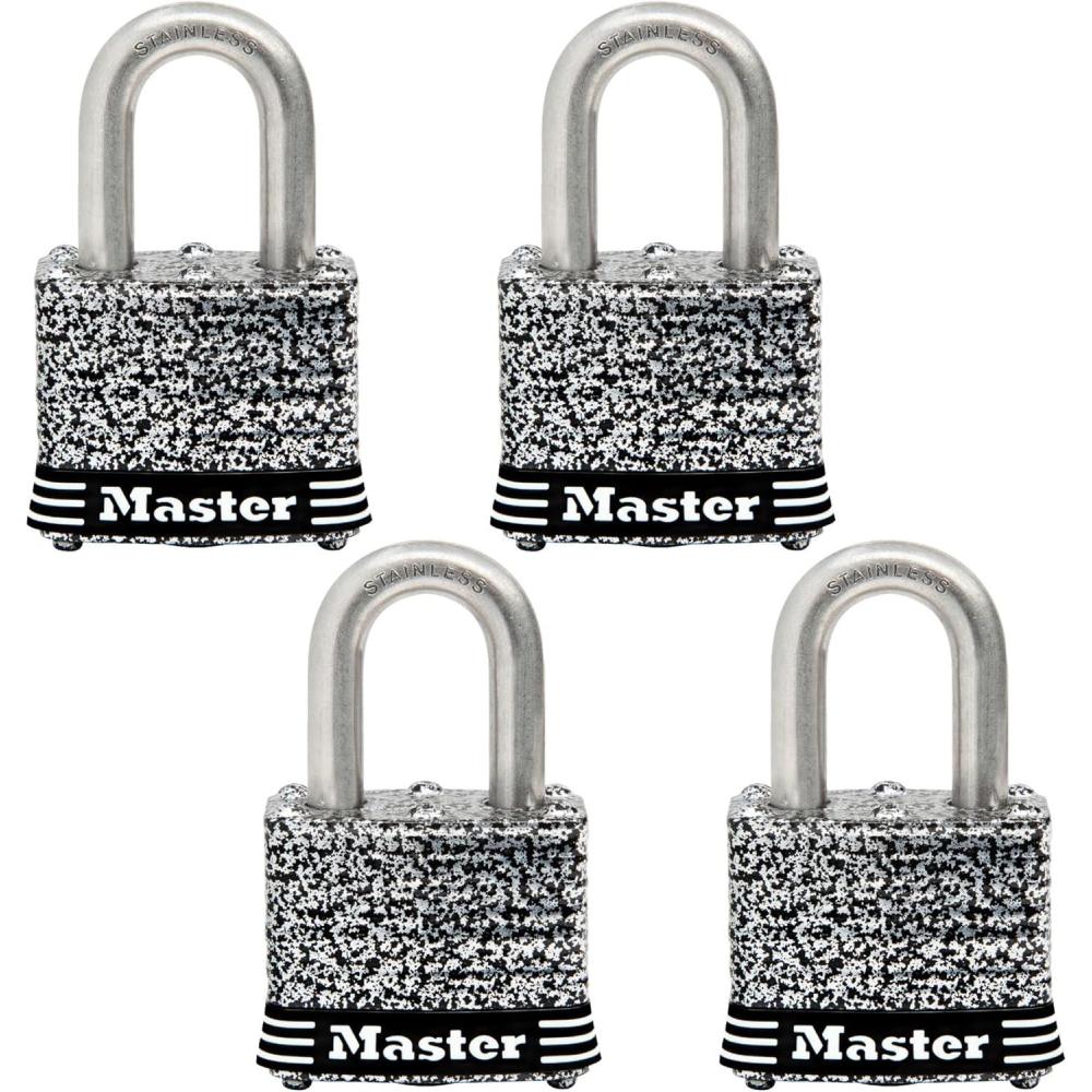 imageMaster Lock 3SSQ Stainless Steel Outdoor Padlock with Key 4 Pack KeyedAlike4 Pack  KeyedAlike