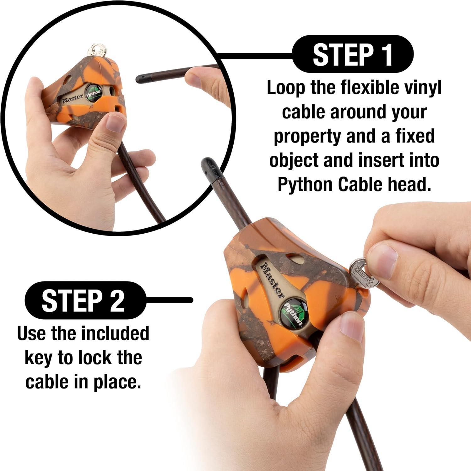 imageMaster Lock Cable Lock Python Adjustable Keyed Cable Lock 6 ft Long Cable 2 Pack Mossy Oak Blaze Camouflage