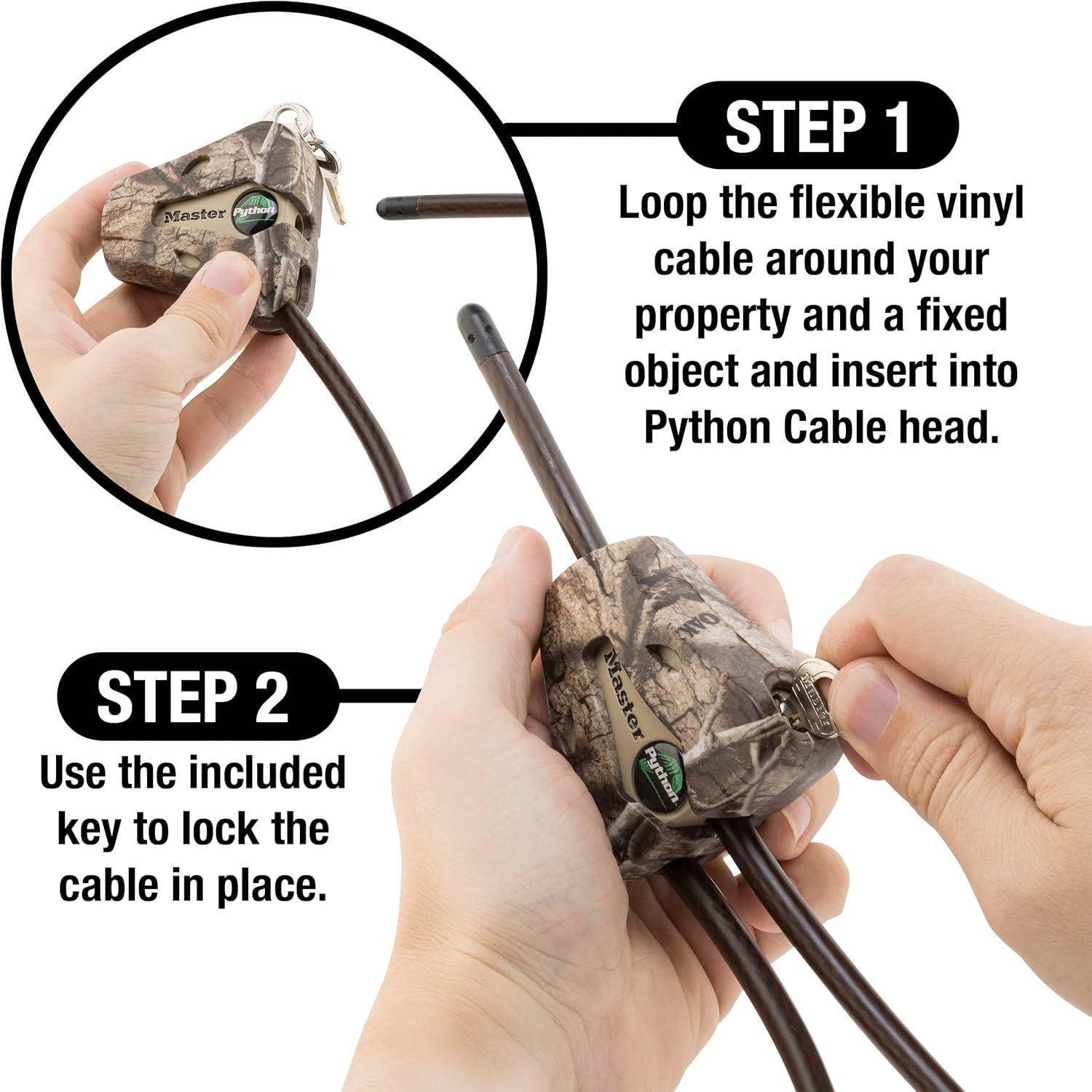 imageMaster Lock Cable Lock Python Adjustable Keyed Cable Lock 6 ft Long Cable 2 Pack Mossy Oak Country DNA Camouflage