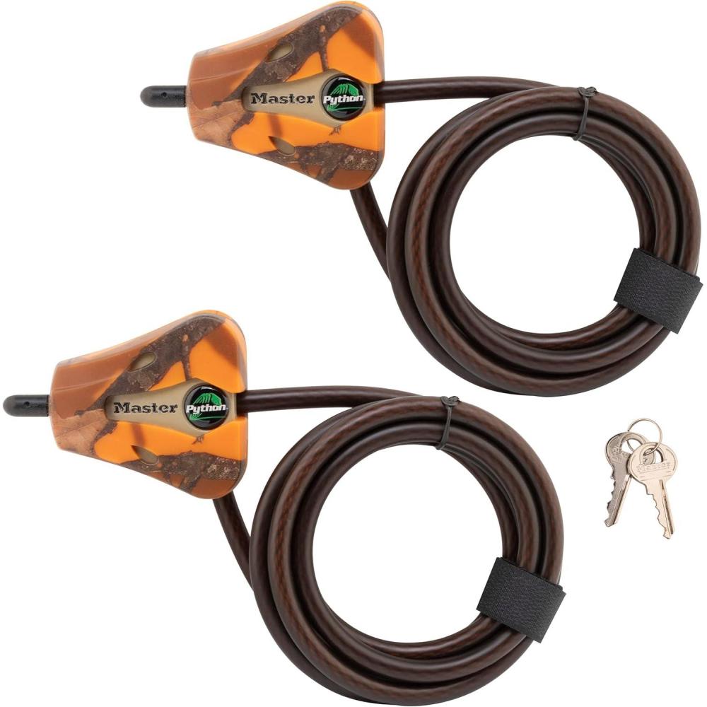 imageMaster Lock Cable Lock Python Adjustable Keyed Cable Lock 6 ft Long Cable 2 Pack Mossy Oak Blaze Camouflage