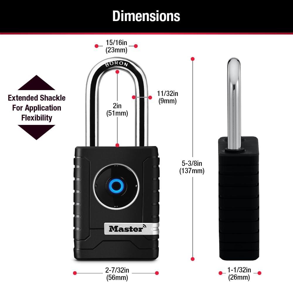 image:imageMaster Lock Black Outdoor Bluetooth Smart Padlock with Keypad Smart Locks for Tools Gates Sheds 2732 inches Wide 4401LHECOutdoor Padlock
